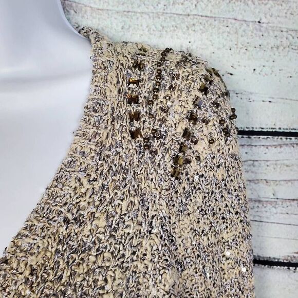 Studio Y Women’s Metallic Knit Cardigan Sweater Sequin Beaded Shoulder XS - Picture 3 of 9